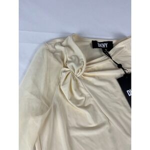 DKNY Womens Cream Mesh Sleeve Draped Front Long Sleeve Top PXS NWT